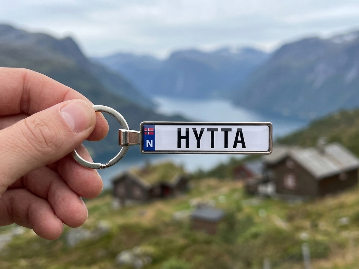 Hytta nøkkelring ved fjorden